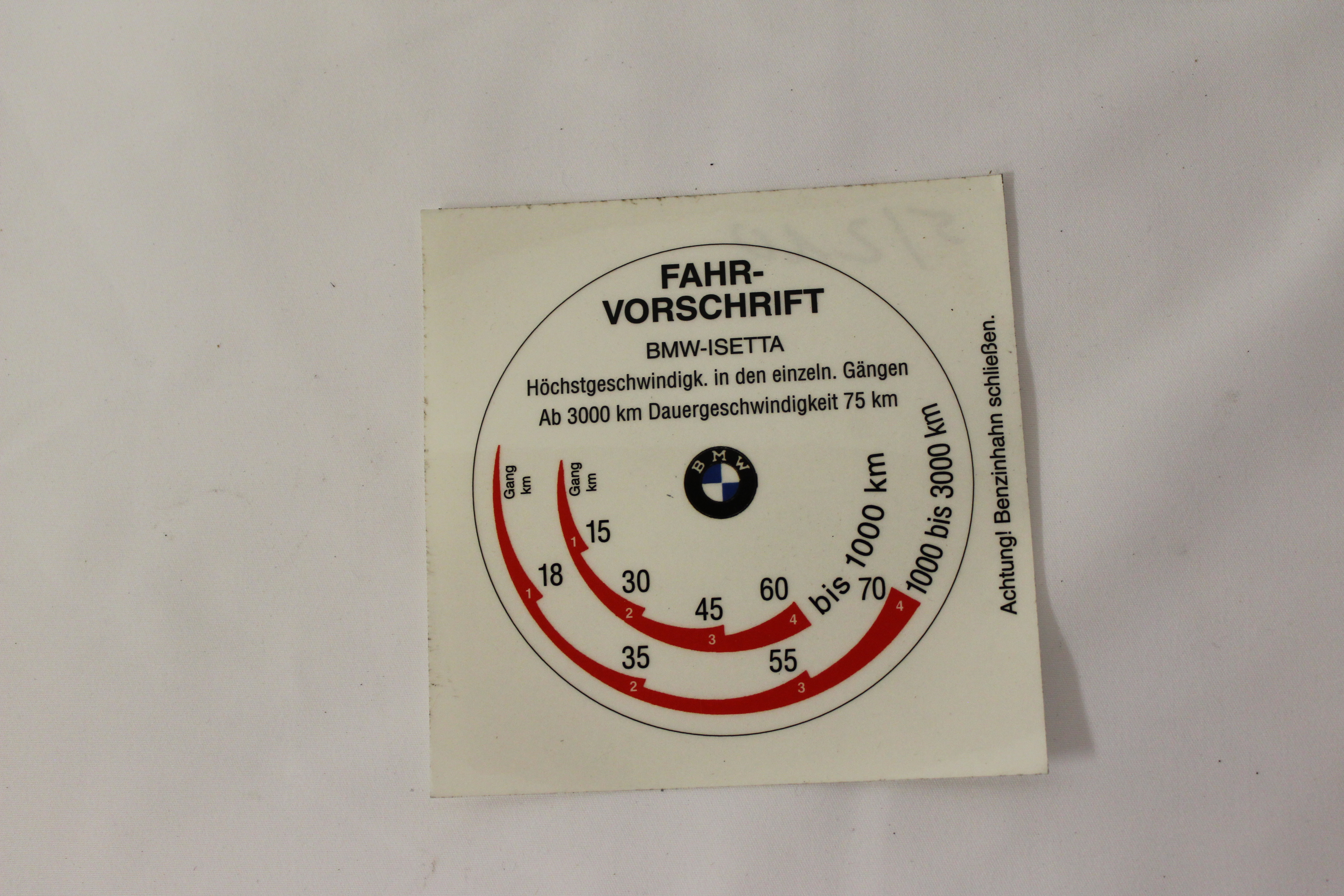 Einfahrvorschrift Frontscheibe zum einkleben